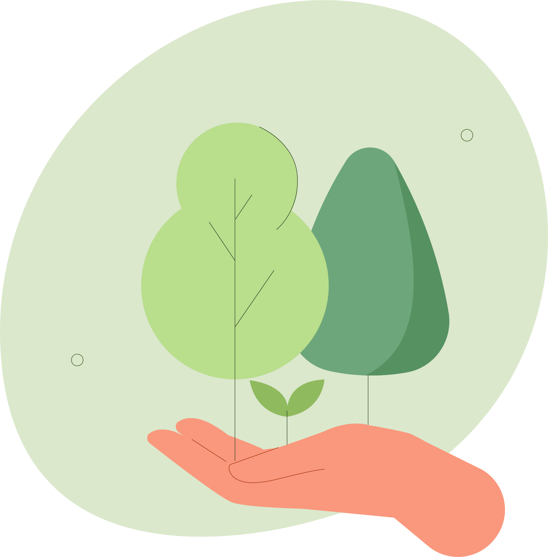 Symbol Hand hält Blatt und Baum